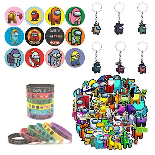 Among Us Merch,136pcs Filler Boys and Girls Gifts Birthday Party Supplies Favors Gifts Set Include 12 Bracelets,12 Keychain,12 Button Pins,100 Stickers for Video Game Among Us Fans Kids Among Us Merch,136pcs Filler Boys and Girls Gifts Birthday Party Supplies Favors Gifts Set Include 12 Bracelets,12 Keychain,12 Button Pins,100 Stickers for Video Game Among Us Fans Kids
